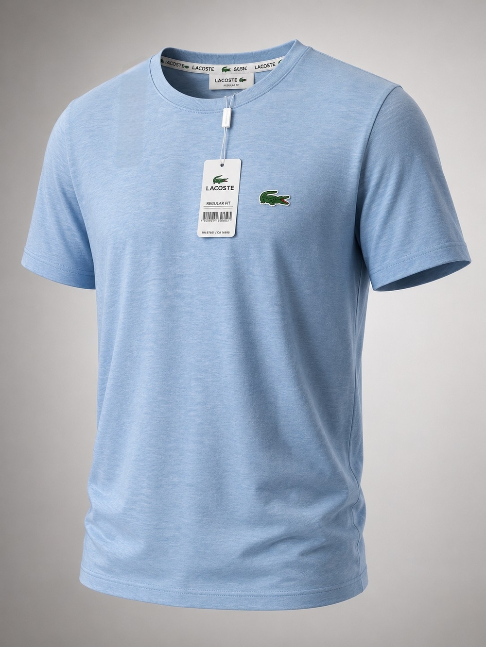 Lacoste Men’s Sky Blue Crew Neck Short Sleeve Tee with Green Crocodile